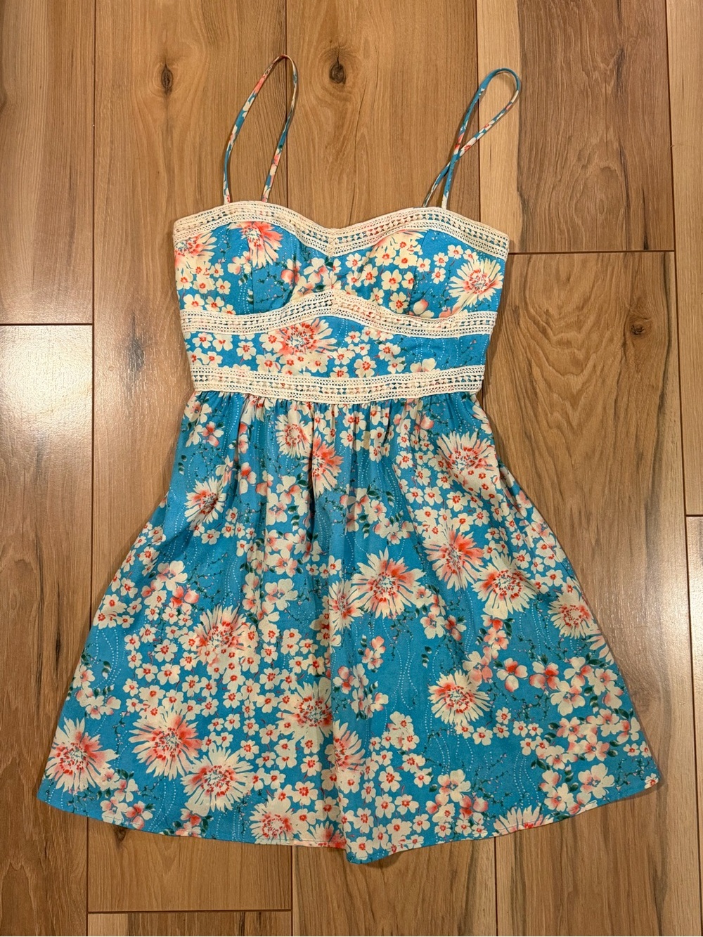 Trixxi Teal Floral Spaghetti-Strap Dress